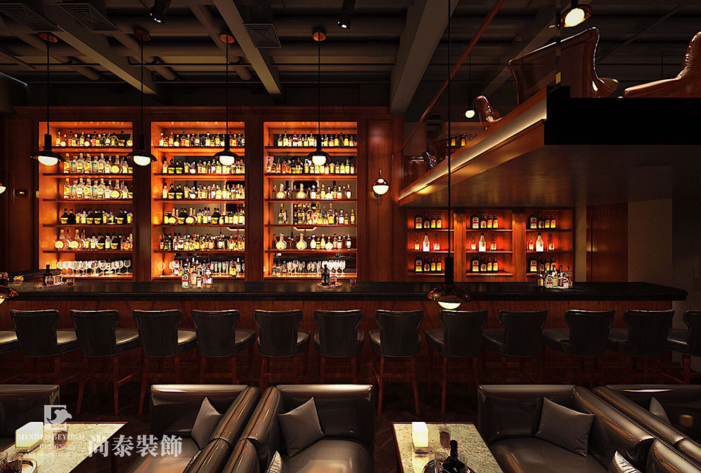 广州天河复古风威士忌酒吧装修设计