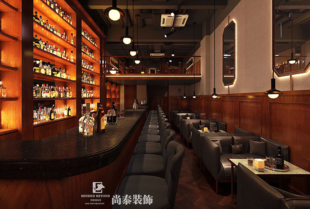 广州天河复古风威士忌酒吧装修设计